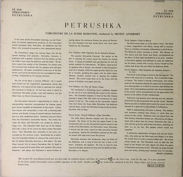 Igor Stravinsky - Petrushka (Complete Ballet "Original Edition") (Vinyl, LP, Mono) Very Good (VG) / Very Good Plus (VG+)