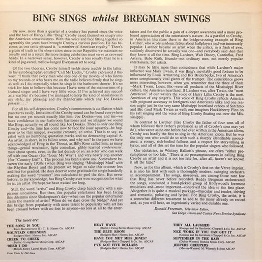 Bing Crosby - Bing Sings While Bregman Swings (Vinyl, LP, Album, Mono) Very Good Plus (VG+) / Very Good Plus (VG+)