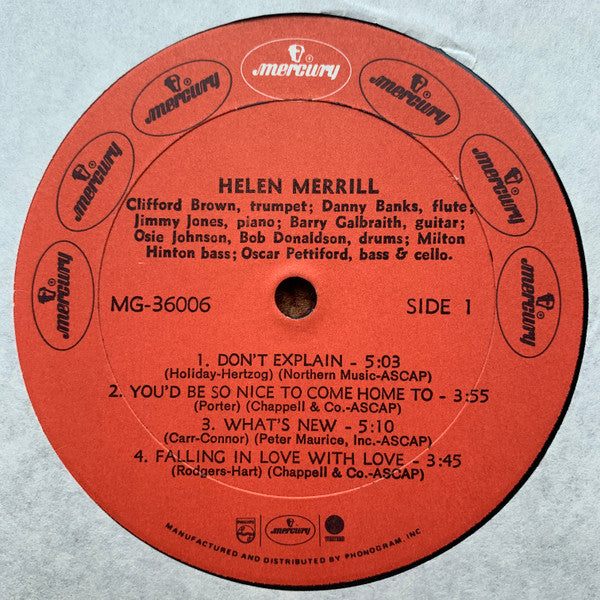 Helen Merrill - Helen Merrill (Vinyl, LP, Album, Mono) Very Good (VG) / Very Good Plus (VG+)