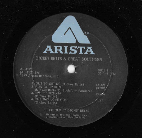 Dickey Betts & Great Southern - Dickey Betts & Great Southern (Vinyl, LP, Album) Very Good (VG) / Very Good Plus (VG+)