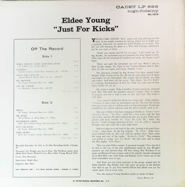 Eldee Young - Just For Kicks (Vinyl, LP, Album, Reissue) Near Mint (NM or M-) / Very Good Plus (VG+)