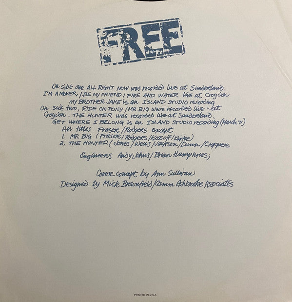 Free - Free Live! (Vinyl, LP, Album) Very Good Plus (VG+) / Very Good Plus (VG+)