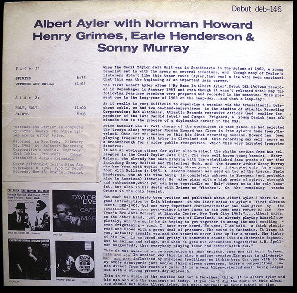 Albert Ayler - Spirits (Vinyl, LP, Album, Mono) Very Good Plus (VG+) / Good Plus (G+)