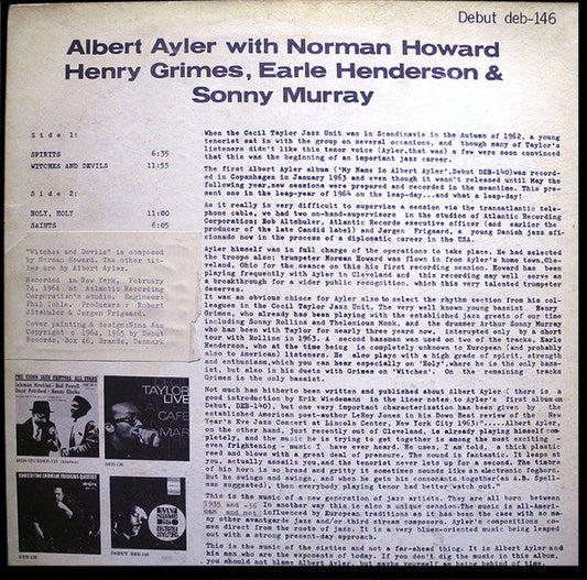 Albert Ayler - Spirits (Vinyl, LP, Album, Mono) Very Good Plus (VG+) / Good Plus (G+)