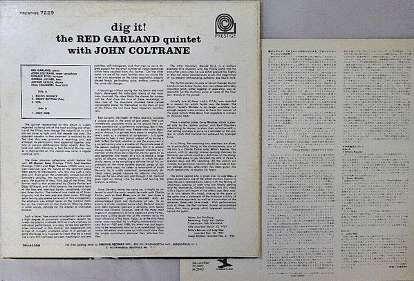The Red Garland Quintet - Dig It! (Vinyl, LP, Album, Promo, Mono) Very Good Plus (VG+) / Very Good Plus (VG+)