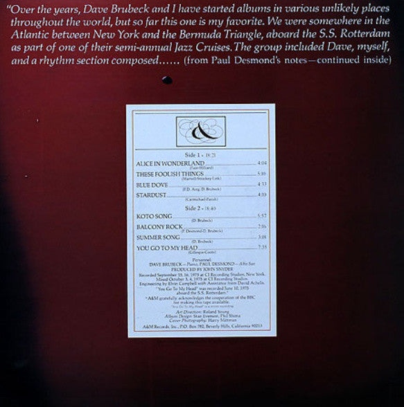 Dave Brubeck - 1975: The Duets (Vinyl, LP, Album) Very Good Plus (VG+) / Good Plus (G+)