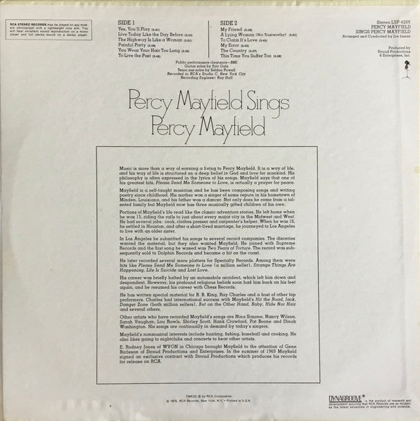 Percy Mayfield - Sings Percy Mayfield (Vinyl, LP, Album, Stereo) Very Good (VG) / Good (G)