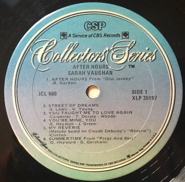 Sarah Vaughan - After Hours (Vinyl, LP, Album, Mono, Reissue) Very Good Plus (VG+) / Very Good (VG)