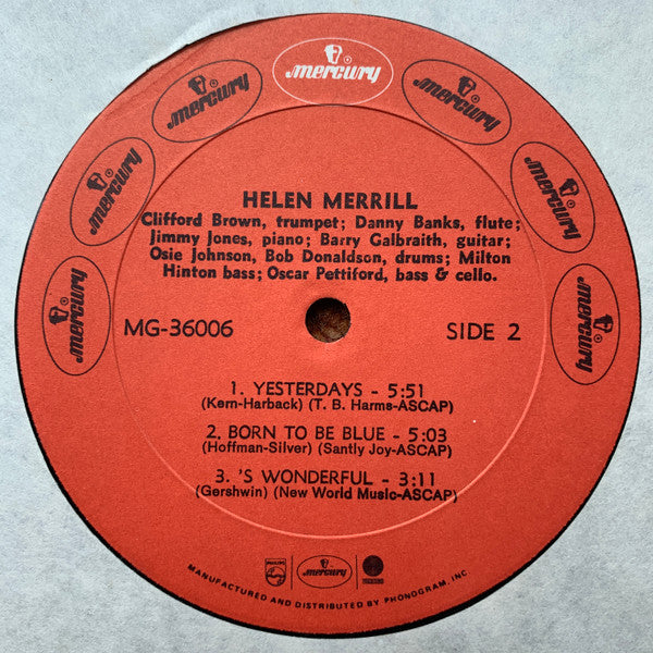 Helen Merrill - Helen Merrill (Vinyl, LP, Album, Mono) Good Plus (G+) / Very Good (VG)
