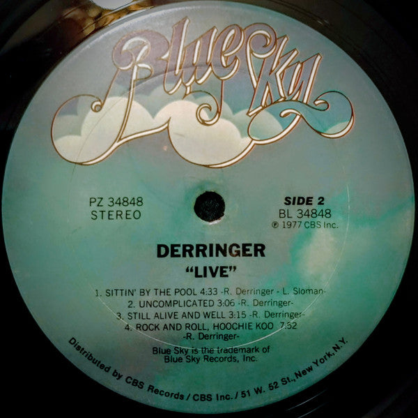 Derringer (2) - Live (Vinyl, LP, Album) Good Plus (G+) / Very Good (VG)