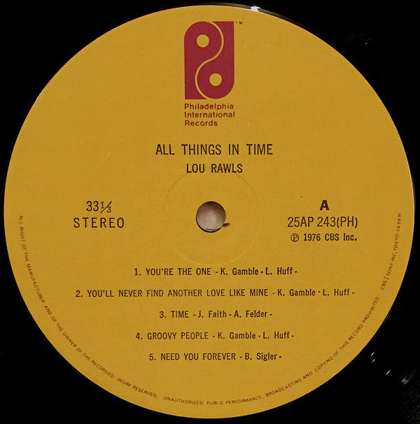 Lou Rawls - All Things In Time (Vinyl, LP, Album) Very Good (VG) / Good Plus (G+)