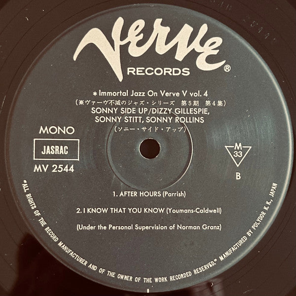 Dizzy Gillespie - Sonny Side Up (Vinyl, LP, Album, Reissue, Mono) Very Good Plus (VG+) / Very Good Plus (VG+)