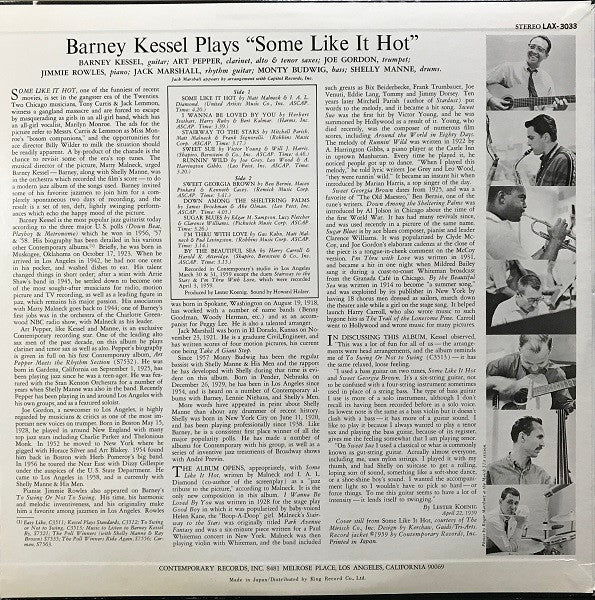 Barney Kessel - Some Like It Hot (Vinyl, LP, Album, Limited Edition, Reissue, Stereo) Very Good Plus (VG+) / Very Good (VG)