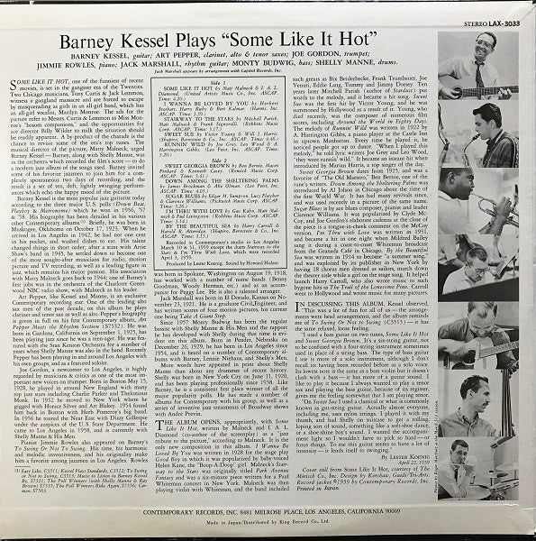 Barney Kessel - Some Like It Hot (Vinyl, LP, Album, Limited Edition, Reissue, Stereo) Very Good Plus (VG+) / Very Good Plus (VG+)