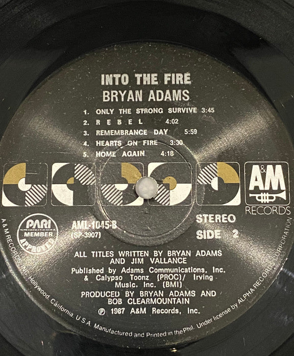 Bryan Adams - Into The Fire (Vinyl, LP, Stereo) Very Good Plus (VG+) / Very Good Plus (VG+)