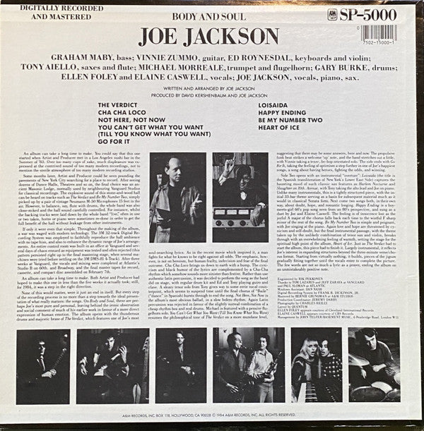 Joe Jackson - Body And Soul (Vinyl, LP, Album, Reissue, Stereo) Good Plus (G+) / Good Plus (G+)