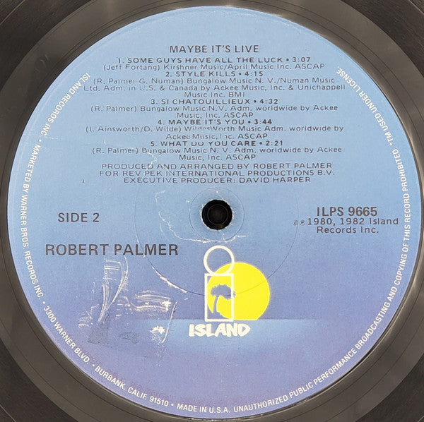 Robert Palmer - Maybe It's Live (Vinyl, LP, Album, Reissue) Good Plus (G+) / Very Good (VG)