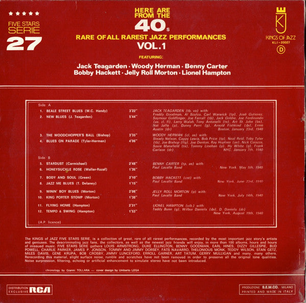 Various - Here Are From The 40's Rare Of All Rarest Jazz Performances Vol. 1 (Vinyl, LP, Compilation) Good Plus (G+) / Very Good (VG)