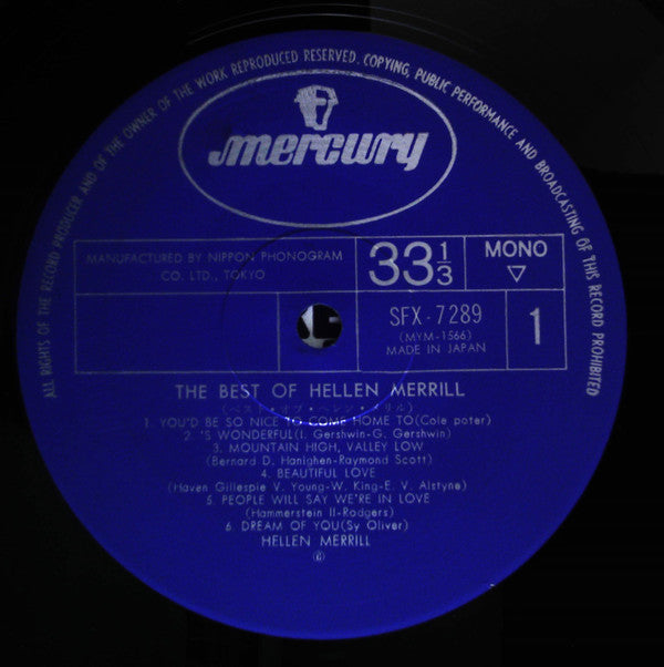 Helen Merrill - The Best Of Hellen Merrill (Vinyl, LP, Compilation, Stereo) Very Good (VG) / Very Good (VG)