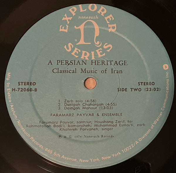 Faramarz Payvar & Ensemble - A Persian Heritage (Classical Music Of Iran) (Vinyl, LP, Stereo) Very Good (VG) / Very Good Plus (VG+)