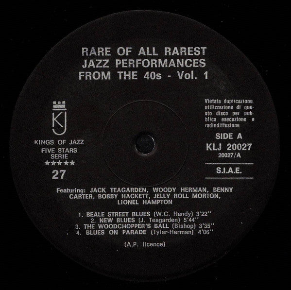 Various - Here Are From The 40's Rare Of All Rarest Jazz Performances Vol. 1 (Vinyl, LP, Compilation) Good Plus (G+) / Very Good (VG)