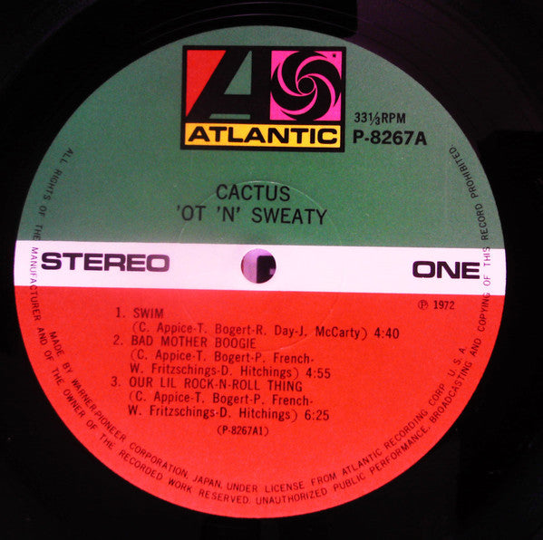 Cactus (3) - 'Ot 'N' Sweaty (Vinyl, LP) Very Good (VG) / Good Plus (G+)