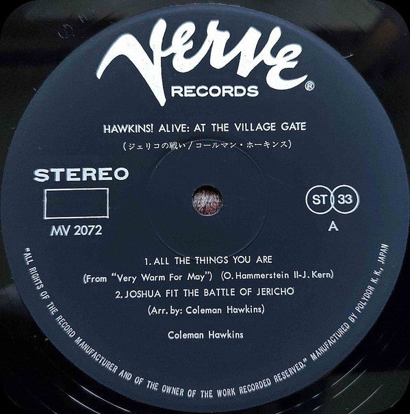 Coleman Hawkins - Hawkins! Alive! At The Village Gate = Battle of Jericho (Vinyl, LP, Album, Reissue, Stereo) Very Good Plus (VG+) / Very Good Plus (VG+)
