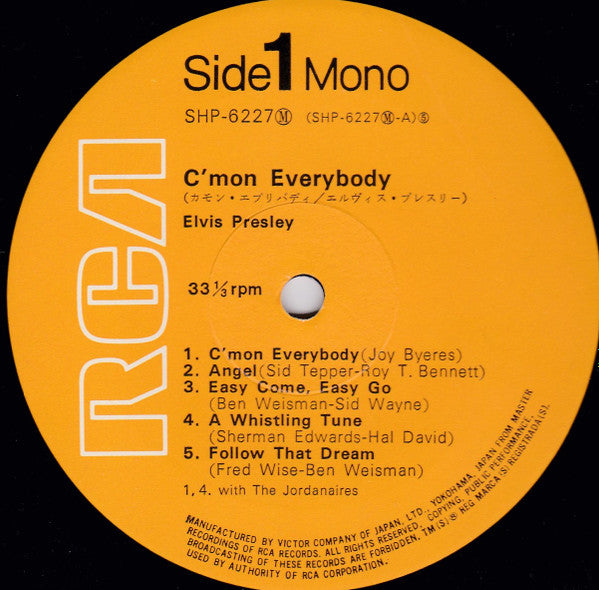 Elvis Presley - C'mon Everybody (Vinyl, LP, Album, Compilation, Mono) Very Good (VG) / Very Good (VG)
