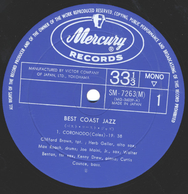 Max Roach - Best Coast Jazz (Vinyl, LP, Album, Reissue, Mono) Very Good Plus (VG+) / Very Good Plus (VG+)
