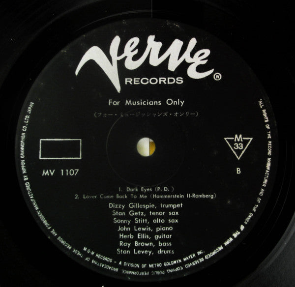 Stan Getz - For Musicians Only (Vinyl, LP, Album, Reissue, Mono) Very Good Plus (VG+) / Very Good (VG)