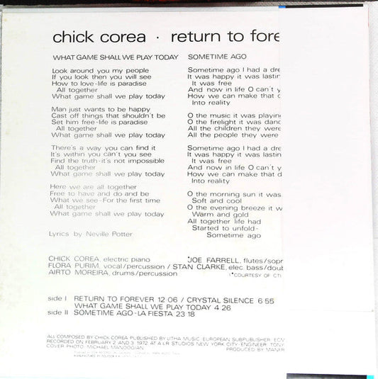 Chick Corea - Return To Forever (Vinyl, LP, Album, Reissue) Very Good Plus (VG+) / Very Good (VG)
