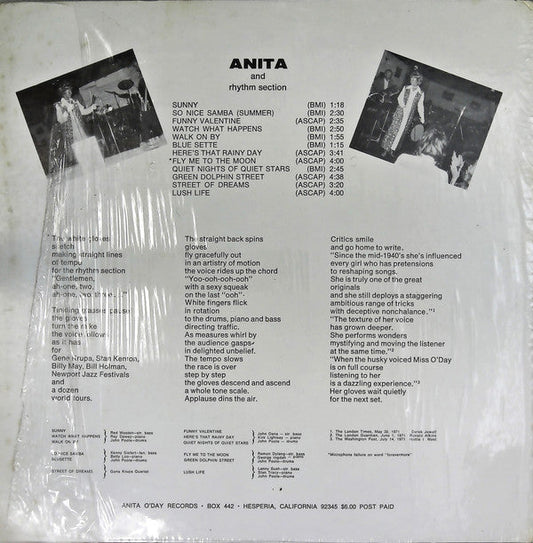 Anita O'Day - Anita and Rhythm Section (Vinyl, LP) Very Good Plus (VG+) / Very Good Plus (VG+)