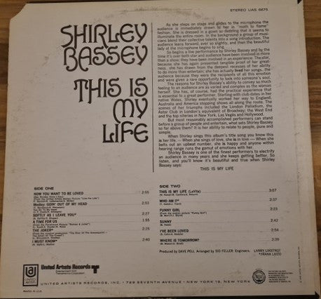 Shirley Bassey - This Is My Life (Vinyl, LP, Reissue, Stereo) Very Good Plus (VG+) / Very Good (VG)