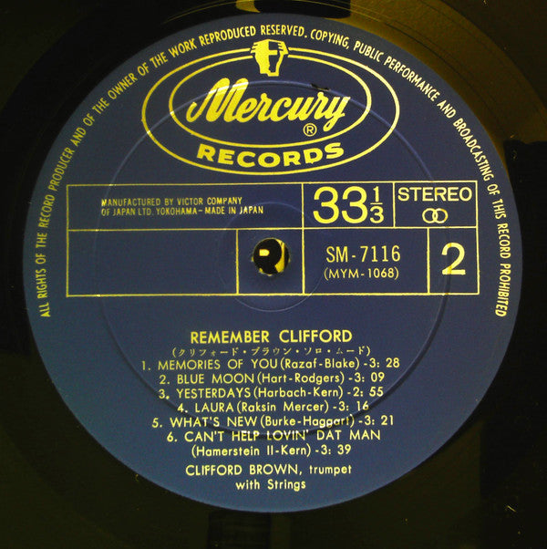 Clifford Brown - Remember Clifford (Vinyl, LP) Very Good Plus (VG+) / Very Good (VG)