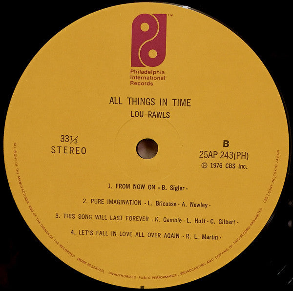 Lou Rawls - All Things In Time (Vinyl, LP, Album) Very Good (VG) / Good Plus (G+)