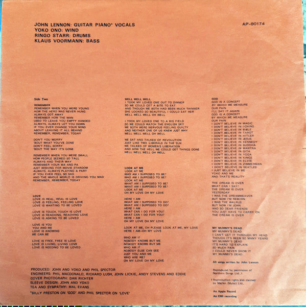 John Lennon - John Lennon / Plastic Ono Band (Vinyl, LP, Album, Rei...