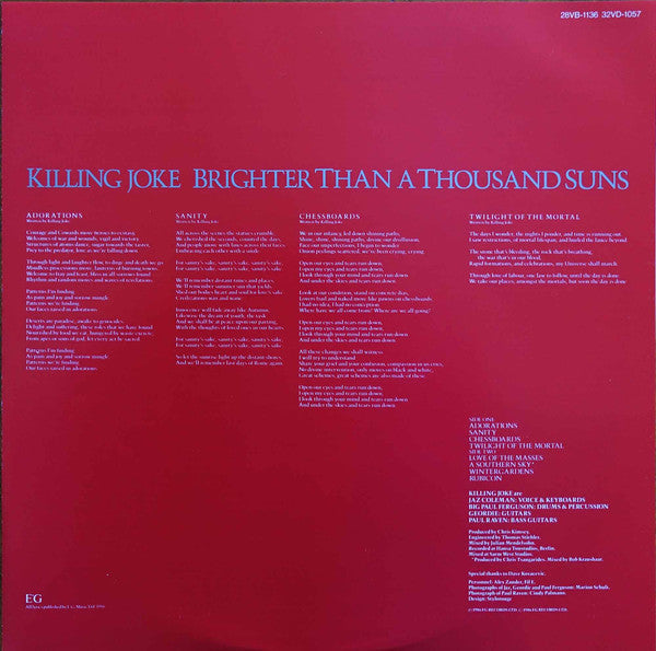 Killing Joke - Brighter Than A Thousand Suns (Vinyl, LP, Album, Promo) Very Good Plus (VG+) / Very Good (VG)