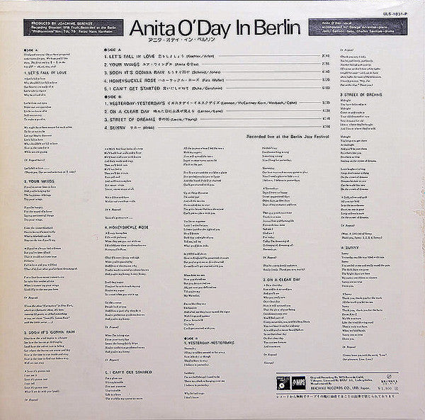 Anita O'Day - Anita O'Day In Berlin, Recorded Live At The Berlin Jazz Festival (Vinyl, LP, Album, Repress, Stereo) Very Good (VG) / Good Plus (G+)