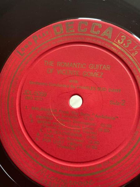 Vicente Gomez - The Romantic Guitar Of Vicente Gomez (Vinyl, 12", Album) Very Good (VG) / Very Good Plus (VG+)