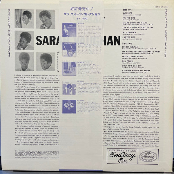 Sarah Vaughan - Sassy (Vinyl, LP, Album, Mono) Very Good Plus (VG+) / Very Good (VG)
