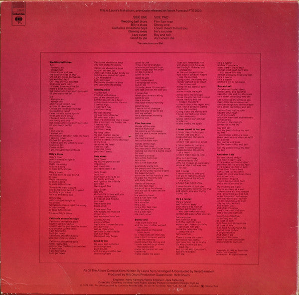 Laura Nyro - The First Songs (Vinyl, LP, Album, Reissue, Stereo) Near Mint (NM or M-) / Very Good Plus (VG+)