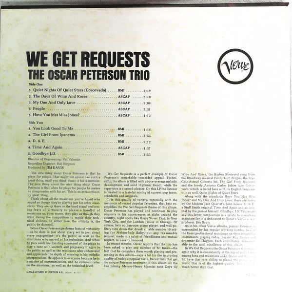 The Oscar Peterson Trio - We Get Requests (Vinyl, LP, Album, Reissue, Stereo) Very Good Plus (VG+) / Very Good Plus (VG+)