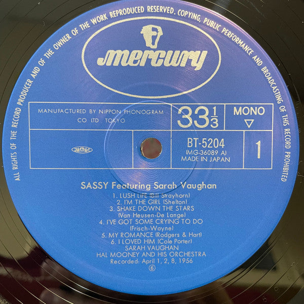 Sarah Vaughan - Sassy (Vinyl, LP, Album, Mono) Very Good Plus (VG+) / Very Good (VG)