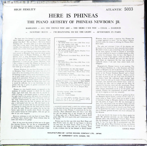 Phineas Newborn Jr. - Here Is Phineas (The Piano Artistry Of Phineas Newborn Jr.) = ヒア・イズ・フィニアス (Vinyl, LP, Album, Mono) Very Good Plus (VG+) / Very Good Plus (VG+)