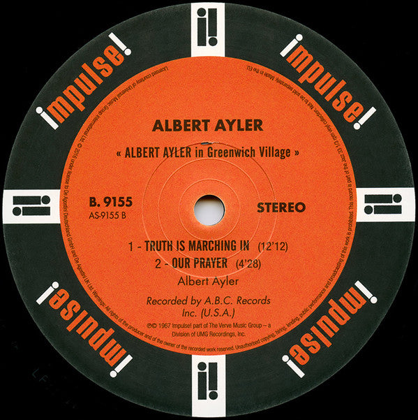 Albert Ayler - In Greenwich Village (Vinyl, LP, Album, Reissue) Very Good Plus (VG+) / Near Mint (NM or M-)