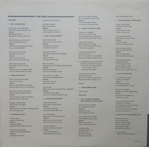 T-Bone Walker - The Great Blues Vocals And Guitar Of T-Bone Walker (His Original 1942-1947 Performances) (Vinyl, LP, Compilation, Promo) Very Good Plus (VG+) / Very Good (VG)