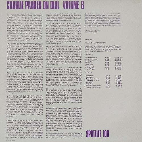 Charlie Parker - Charlie Parker On Dial Volume 6 (Vinyl, LP, Compilation, Mono) Very Good Plus (VG+) / Very Good Plus (VG+)