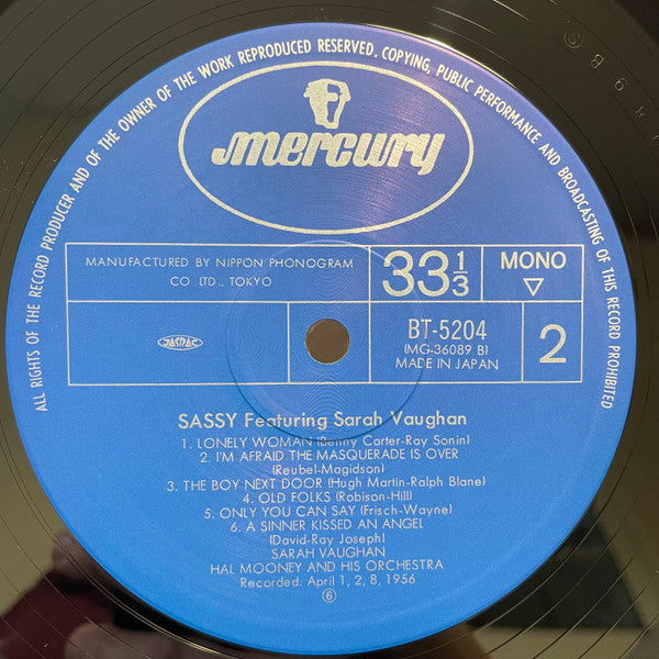 Sarah Vaughan - Sassy (Vinyl, LP, Album, Mono) Very Good Plus (VG+) / Very Good (VG)