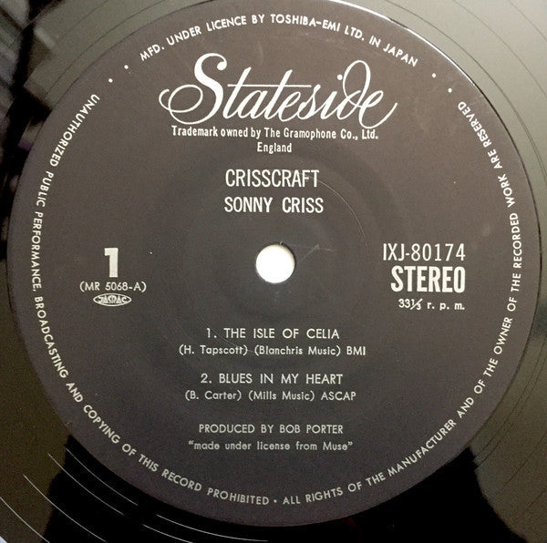 Sonny Criss - Crisscraft (Vinyl, LP, Album) Very Good Plus (VG+) / Very Good (VG)