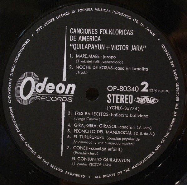 Victor Jara - Canciones Folklóricas De América (Vinyl, LP, Album, Stereo) Very Good (VG) / Very Good Plus (VG+)